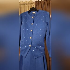 Vintage Leslie Fay Blue 2pc Dress Suit